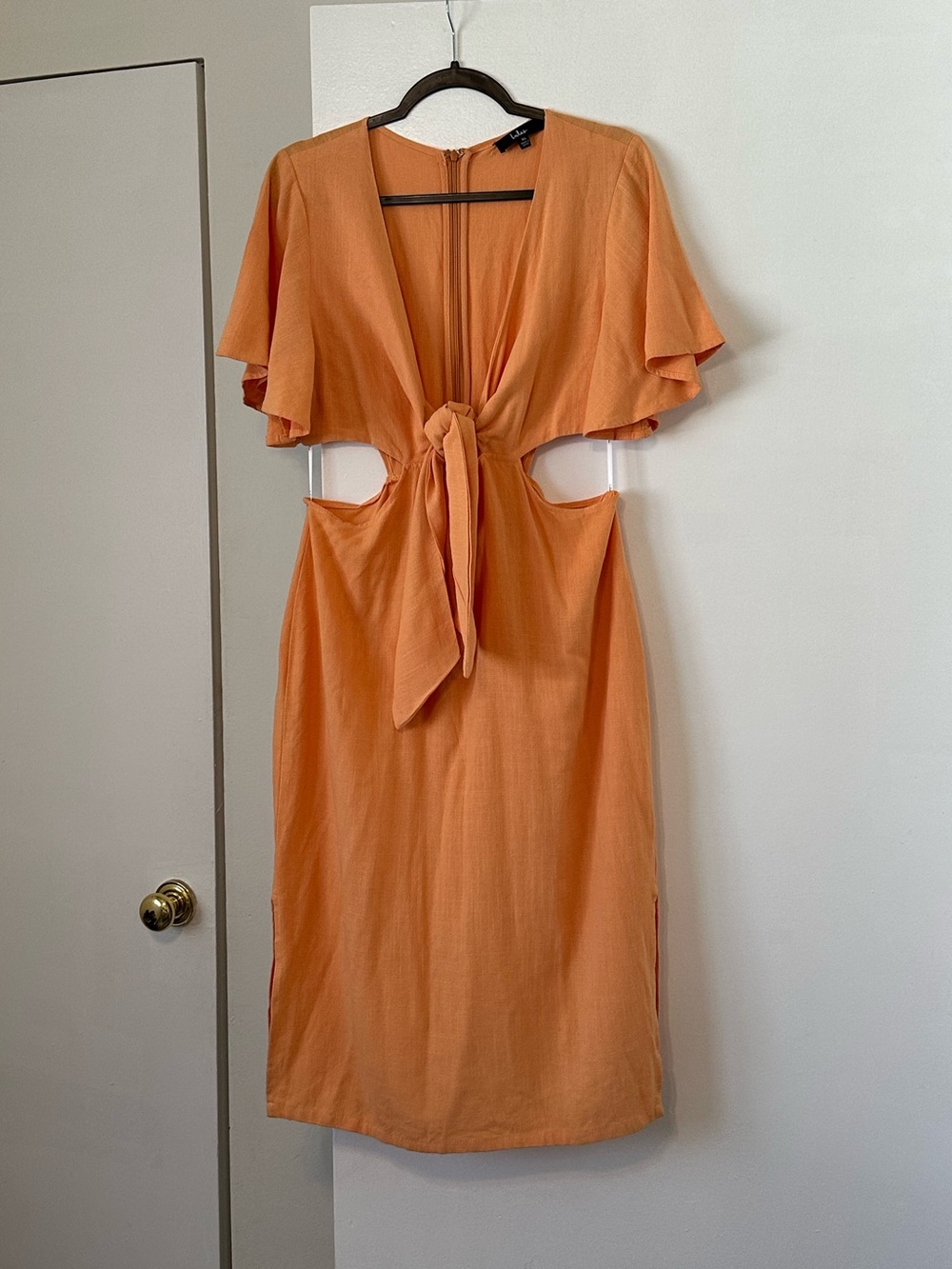 Lulu's Orange Tie-Front Cutout Midi Dress